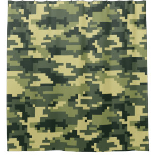 8ビットピクセルデジタルウッドランドカモフラージュ/迷彩柄 シャワーカーテン