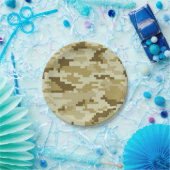 8ビットピクセルデジタルデザートカモフラージュ/迷彩柄 ペーパープレート (パーティー)