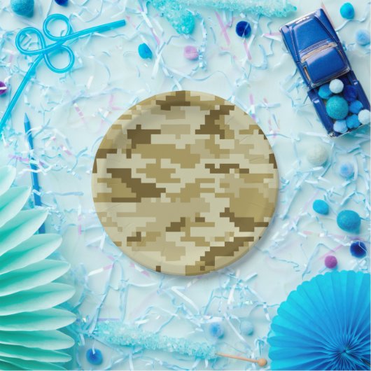 8ビットピクセルデジタルデザートカモフラージュ/迷彩柄 ペーパープレート (パーティー)