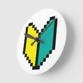 8ビットピクセル若葉/初心社マーク ラウンド壁時計 (傾斜)