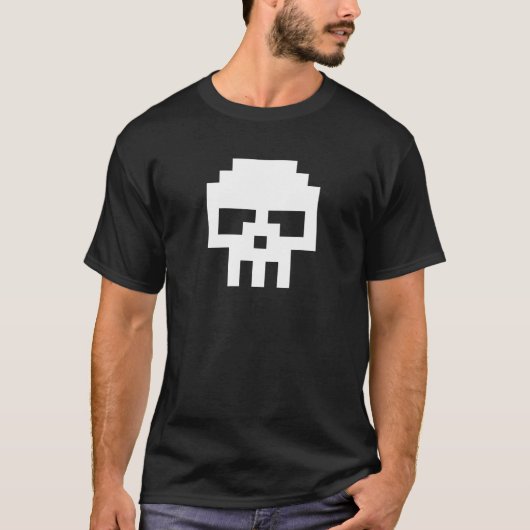 8ビットホワイトピクセルスカル Tシャツ (正面)