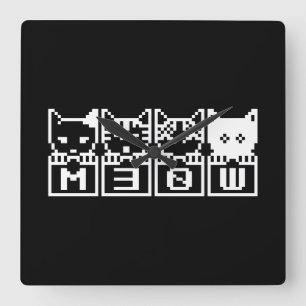 8ビット猫M30W スクエア壁時計