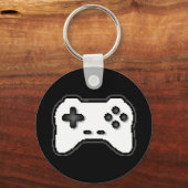 8ビット風 ゲームコントローラー 白黒 キーホルダー (正面)