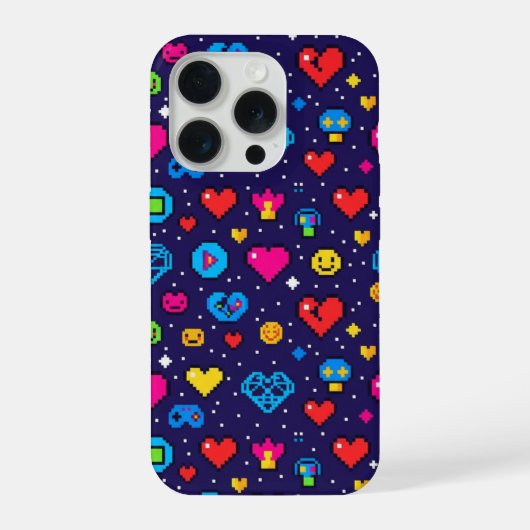 8ビット レトロゲーム ピクセルパターン スマホケース iPhoneケース (裏面)