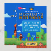 8ビット レトロ ゲーム ピクセルアート ゲーマー 誕生日 招待状 (正面/裏面)