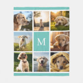 8フォトコラージモノグラムターコイズカスタム フリースブランケット (正面)