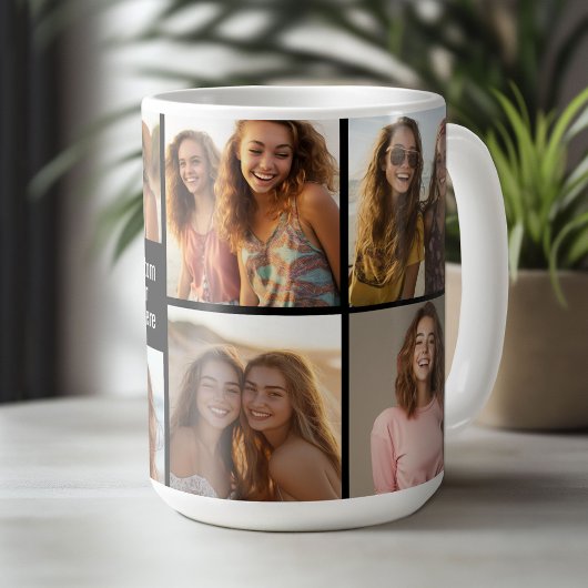 8フォトコラージュのミニマル – 白黒グリッド コーヒーマグカップ