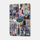 8フォトコラージュの家族の名前と年の緑と白 メタルオーナメント (正面左)