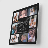 8フォトコラージュテンプレートファミリーラブ引用文ブラック スクエア壁時計 (傾斜)