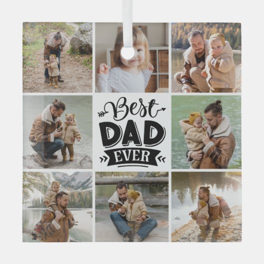 8フォトコラージュハッピーファーザー最高のズ・デイパパ ガラスオーナメント (正面)
