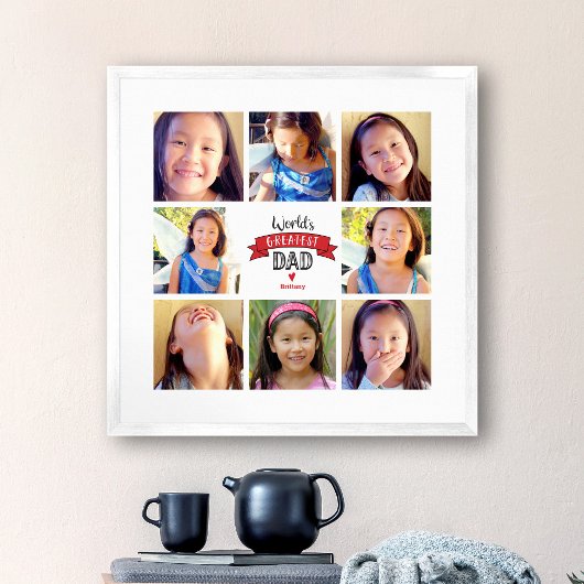 8フォトコラージュモダン「世界一のパパ」赤 ポスター