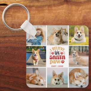 8フォトコラージュ信じIインSanta Paw Name & Date キーホルダー