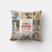 8フォトコラージュ信じIインSanta Paw Name & Date クッション (正面)