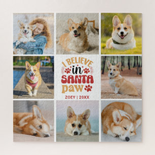 8フォトコラージュ信じIインSanta Paw Name & Date ジグソーパズル