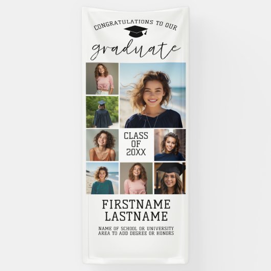 8フォトコラージュ卒業モダン白ミニマル色 横断幕 (縦)