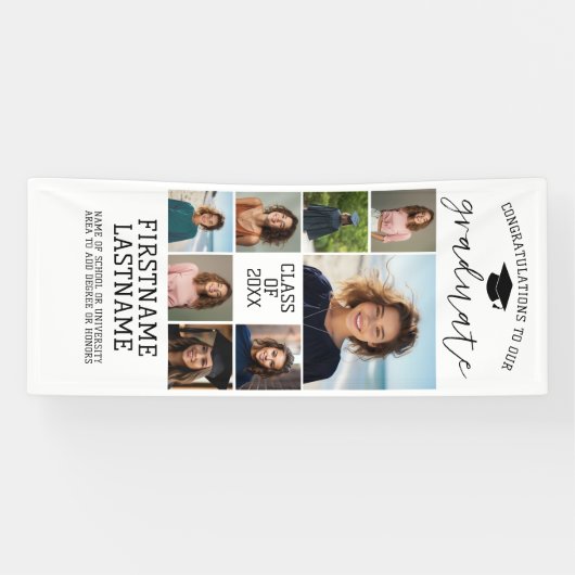 8フォトコラージュ卒業モダン白ミニマル色 横断幕 (横)