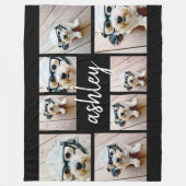 8フォトコラージュ名前を追加する書道ブラック フリースブランケット (正面)