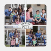 8フォトコラージュ家族の名前と年の白シンプル色 メタルオーナメント (裏面)