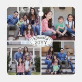 8フォトコラージュ家族の名前と年の白シンプル色 メタルオーナメント (正面)