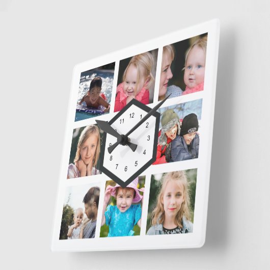 8フォトコラージュ白角壁時計 スクエア壁時計 (傾斜)