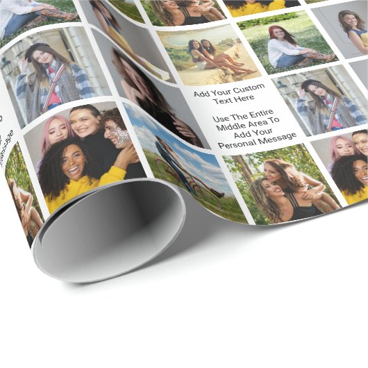 8フォトコラージュ自分の挨拶を追加 ラッピングペーパー (ロールコーナー)