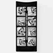 8フォトコラージュ – カスタム文字リボン – 白黒 横断幕 (縦)