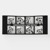 8フォトコラージュ – カスタム文字リボン – 白黒 横断幕 (横)
