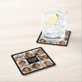 8フォトコラージュ – カスタム文字 – 黒い背景 スクエアペーパーコースター (インサイチュ)