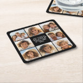 8フォトコラージュ – カスタム文字 – 黒い背景 スクエアペーパーコースター (アングル)