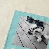 8フォトコラージュ – 手書き名パステルブルー ビーチタオル (インサイチュ)