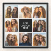 8フォトコラージュ – 白黒-カスタム文字 ガラスコースター (正面)