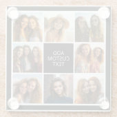 8フォトコラージュ – 白黒-カスタム文字 ガラスコースター (裏面)