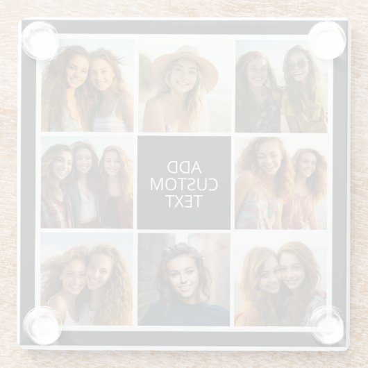 8フォトコラージュ – 白黒-カスタム文字 ガラスコースター (裏面)