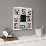 8フォトコラージュ – 黒アクセント付き スクエア壁時計<br><div class="desc">白黒 – 写真とグ人気があるリッドコラージュ。8つの正方形の写真を使用してユニーク個人の贈り物を作成する。結果を最高の得るには、アップロードする前に写真を四角に切り抜きなさい。変更をもし行うには、ツークリックルの写真を調整する必要がある。結果最高のを出す前に写真を四角に切り抜いてアップロードする。</div>