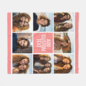 8フォトコーラルピーチコラージュカスタムモノグラム フリースブランケット (正面(横))