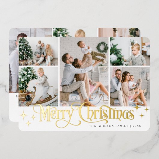 8フォトスパークルメリークリスマス金ゴールド 箔シーズンカード (正面/裏面)