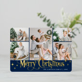 8フォトスパークルメリークリスマス金ゴールド 箔シーズンカード (立ち正面)