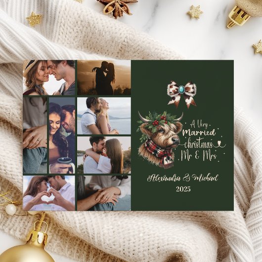 8フォトハイランド牛メリークリスマスミセスとミスター シーズンカード