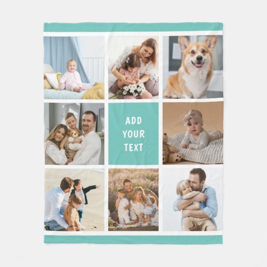 8フォトファミリーコラージュターコイズカスタム フリースブランケット (正面)