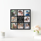 8フォトフレームファミリーは全引用文ブラック スクエア壁時計 (ホーム)