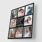 8フォトフレームファミリーは全引用文ブラック スクエア壁時計 (傾斜)