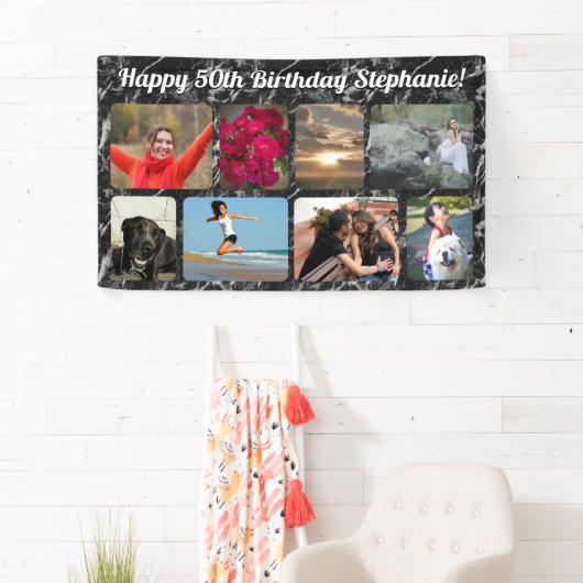 8フォトブラック大理石コラージュ誕生日パーティー 横断幕 (インサイチュ)