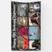 8フォトブラック大理石コラージュ誕生日パーティー 横断幕 (縦)