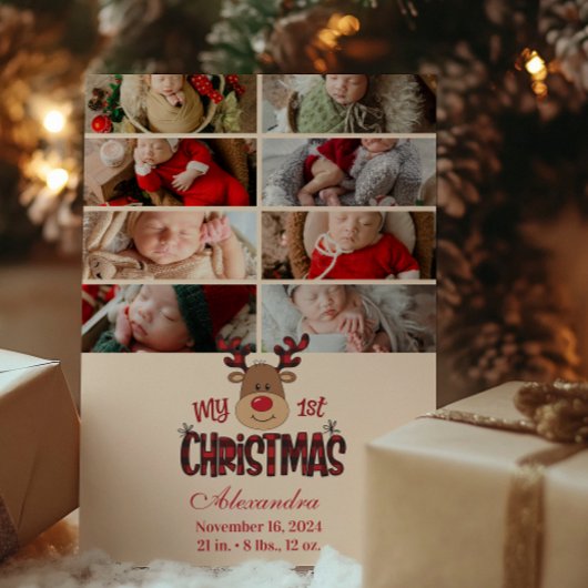 8フォトプレイドトインデナーベビー初めてのクリスマス シーズンカード