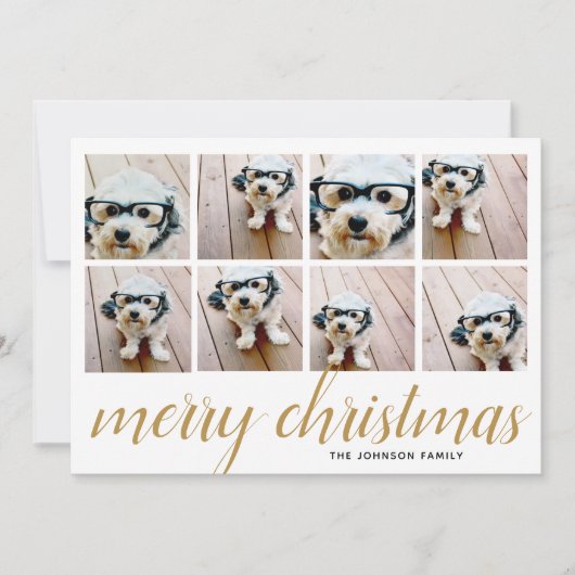 8フォトメリークリスマススクリプト金ゴールドダマスク シーズンカード (正面)