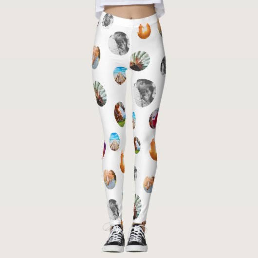 8フォト水玉模様テンプレートサークル白エクササイズ レギンス (正面)