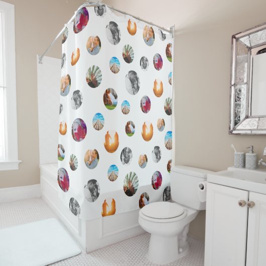 8フォト水玉模様テンプレートサークル白地 シャワーカーテン (インサイチュ)