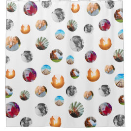 8フォト水玉模様テンプレートサークル白地 シャワーカーテン