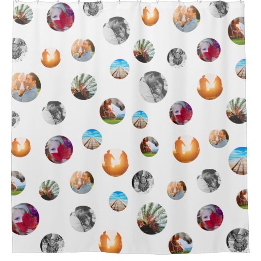 8フォト水玉模様テンプレートサークル白地 シャワーカーテン (正面)