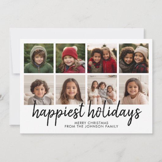 8フォト白黒ミニマルクリスマスレトロライン シーズンカード (正面)